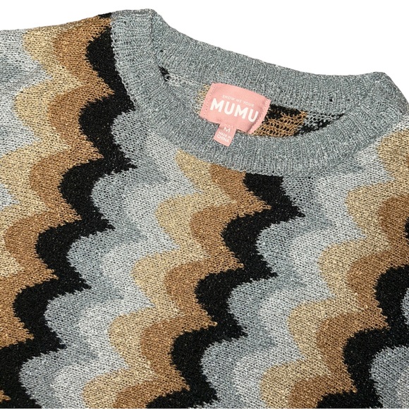 Show Me Your Mumu Retro Wave Knit Comfy Oversized Sweater Blue Size Medium - Picture 3 of 11